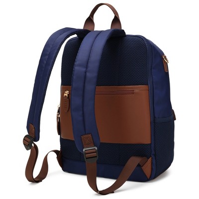 ELLE Luggage 18L Luxe Journey Twill and Vegan Leather Backpack - Navy Blue — фото 5