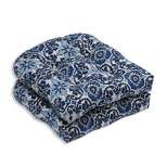 2pc Woodblock Prism Outdoor Wicker Seat Cushion Set Blue - Pillow Perfect