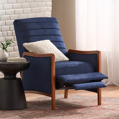 GDFStudio Mendota Mid Century Modern Fabric Channel Stitch Wood Pushback Recliner