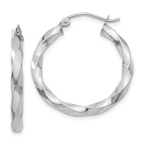 Black Bow Jewelry 3mm x 27mm Polished 14k White Gold Medium Twisted Round Hoop Earrings - 1 of 4
