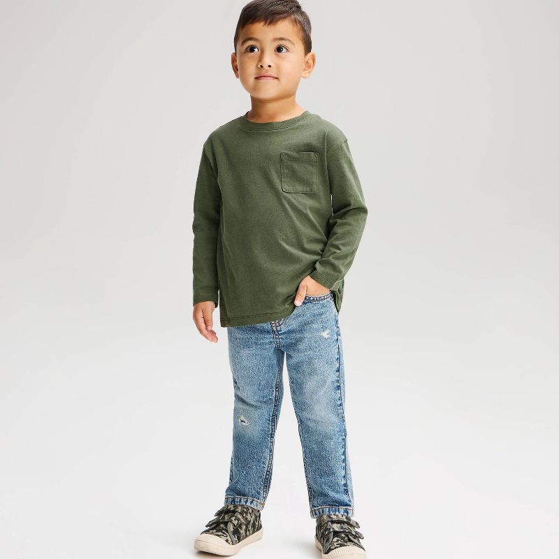 Toddler Boys' Relaxed Long Sleeve Pigment Dye T-Shirt - Cat & Jack™ Dark Green 12M