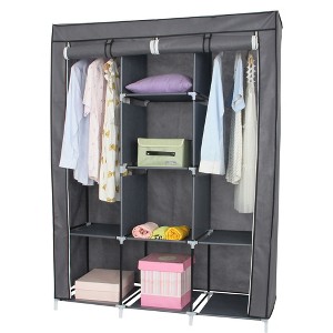 Neat Living Portable Wardrobe Closet Organizer with Cover, Shelves, and Rods for Clothes, Gray – Vertical Hanging Clothing Rack for Coats and Shoes - 1 of 3