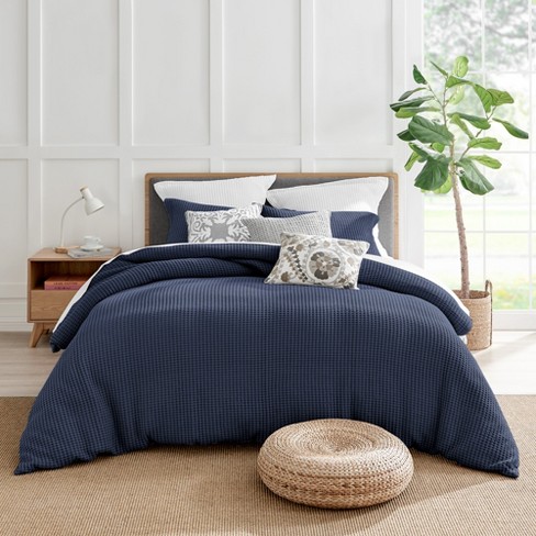 Mills Waffle Navy Full/queen Duvet Set - Levtex Home : Target