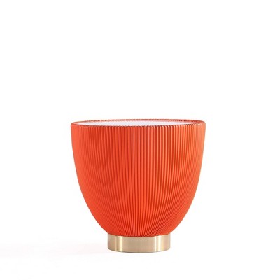 Orange Pleated Leatherette and Gold Metal Round Accent Table Set