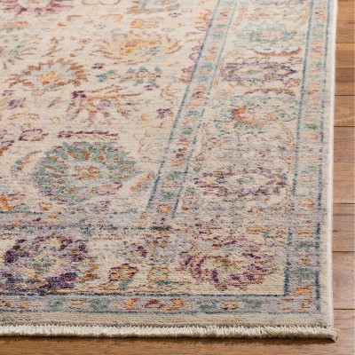 Cream and Purple Hand-Knotted Rectangular Viscose Area Rug