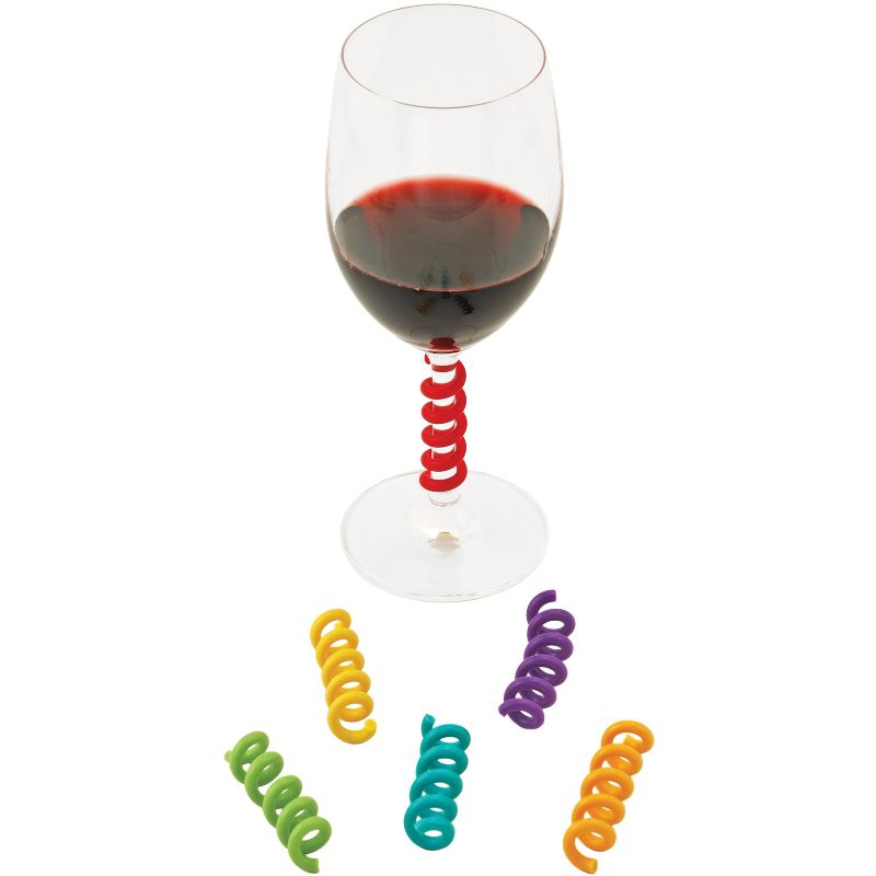 Stem Spring: Set of 6 Multicolored coil shaped Silicone Wine Glass Marker Charms by True Zoo, 1 of 11
