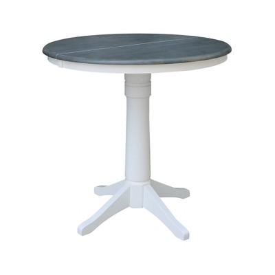 36" Counter Height Morse Round Top Pedestal Drop Leaf Dining Table White/Heather Gray - International Concepts