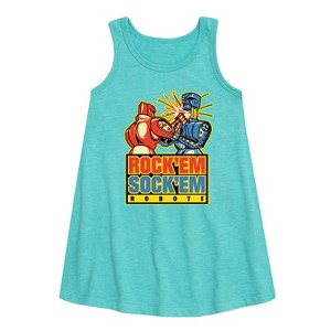- Rock 'Em Sock 'Em Robots - Red Rocker, Blue Bomber Graphic Sleeveless Aline Dress - 1 of 3
