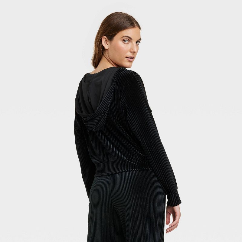 Women's Velvet Zip-Up Hooded Sweatshirt - Colsie™, 3 of 6