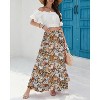 Women's Chiffon Boho Maxi Skirt - High Waist Tiered Pleated Floral A-Line Long Skirt Coffee Floral - 2 of 4