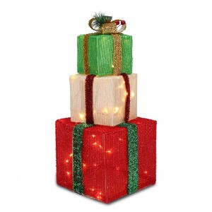 Box ABS Plastic Frame LED 60 Light Warm White Light Three-Piece Set Onion Cloth Christmas Gift Box - 1 of 4
