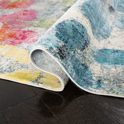 Lillian Square Blue Floral Easy-Care Stain-Resistant Rug