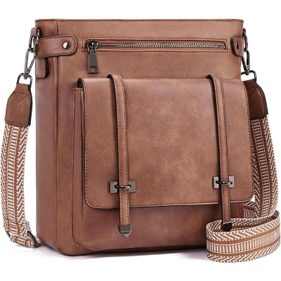 Women Multi Pocket Crossbody Purses Vegan Leather Shoulder Handbags Travel Purse Adjustable Strap
