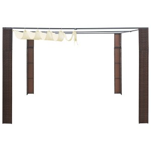 vidaXL Outdoor Gazebo, Poly Rattan and Powder-Coated Steel Frame, Sliding Canopy, Water-Resistant, Roomy Size - Brown and Cream - 1 of 4