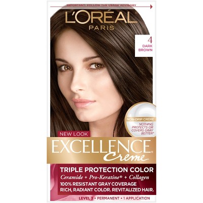 L Oreal Paris Excellence Triple Protection Permanent Hair Color 4 Dark Brown 1 Kit Target