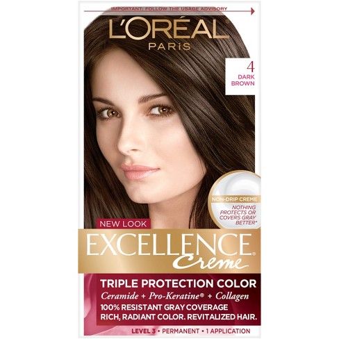 L Oreal Paris Excellence Triple Protection Permanent Hair Color 4 Dark Brown 1 Kit