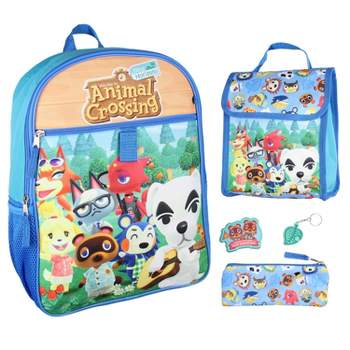 Animal Crossing Character Print Backpack 5 pc Set Lunch Tote Keychain Multicoloured