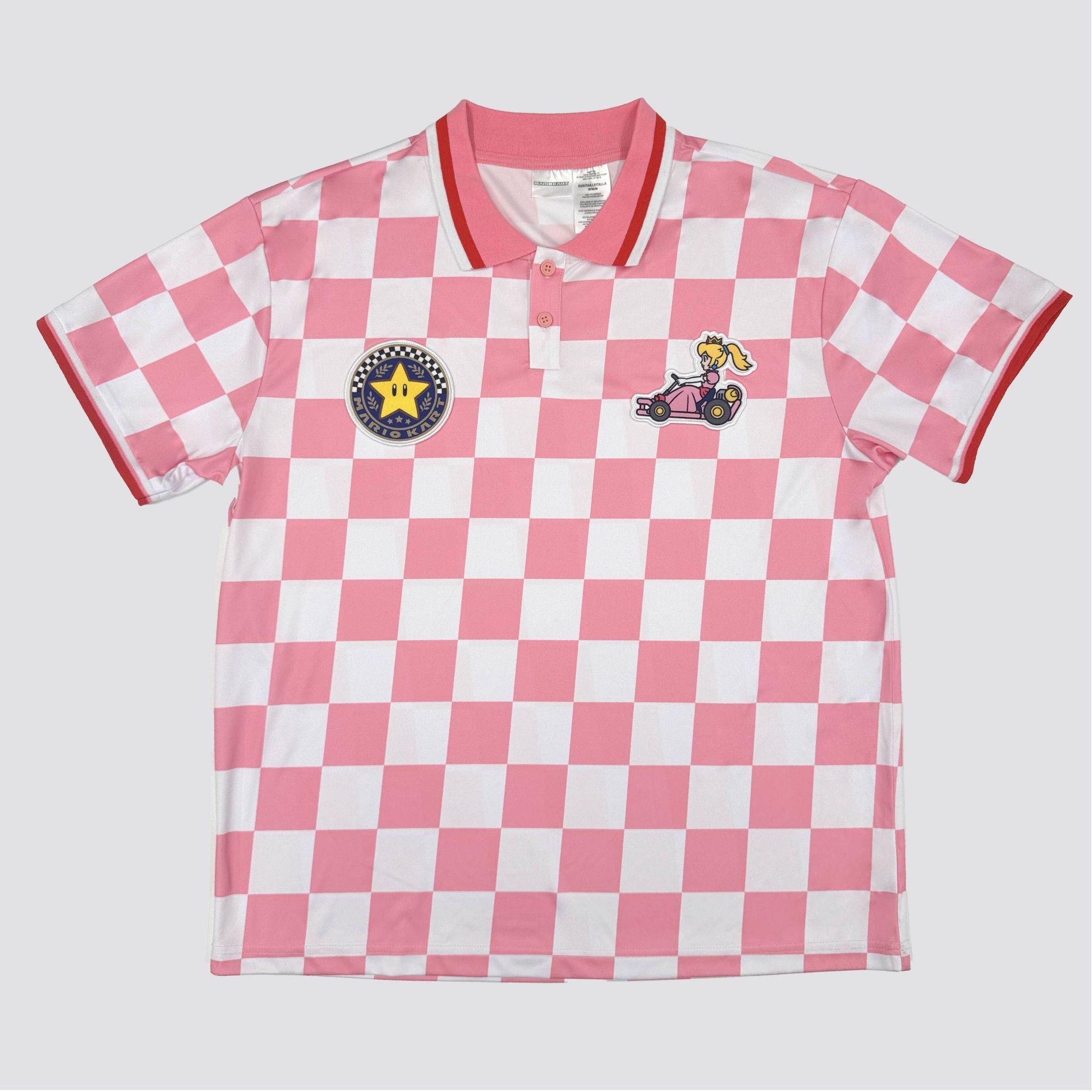 Super Mario Check SS Polo Pink Princess Peach