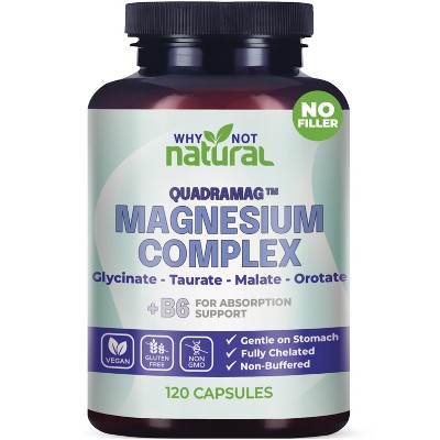 Why Not Natural 4-in-1 Magnesium Complex Supplement - Glycinate, Taurate, Malate, Orotate Blend - 300 mg per Serving, 120 Capsules