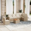 vidaXL 7 Piece Patio Sofa Set with Cushions Beige Poly Rattan - 3x Middle + Table + Corner - 2 of 4