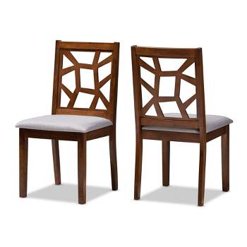 Set of 2 Abilene Walnut Finished Dining Chair Gray/Walnut Brown - Baxton Studio: Modern Upholstered, Eco-Friendly Rubberwood