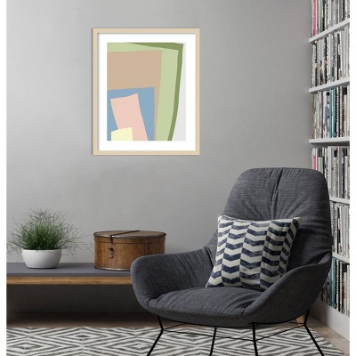 Muted Multicolor Abstract Blocks 21"x25" Wood Framed Wall Art