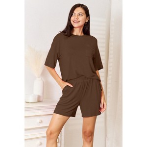 I am a Fashion Junky Basic Bae Full Size Soft Rayon Half Sleeve Top and Shorts Set - 1 of 4