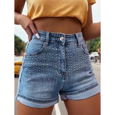Women's Rhinestone Embellished Denim Short - Kentce Fashion