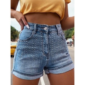 Women's Rhinestone Embellished Denim Short - Kentce Fashion - 1 of 2