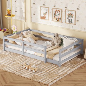 ALEXOUN Floor Bed with Safety Guardrails for Kids,Wood Montessori Kids Floor Bed,No Box Spring Needed,for Kids,Girls,Boys - 1 of 4