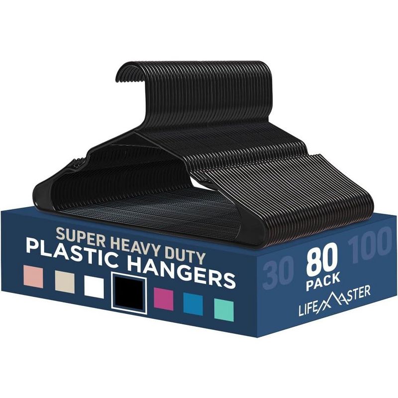 LifeMaster Black Plastic Clothes Hangers Set - Space-Saving and Non-Slip., 1 of 2