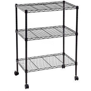 SEVOBAL Utility Storage Shelves Three Layer Plastic Coated Iron Shelf with Wheels for Home and Office, Black, 24.01"*14.17"*4.05" - 1 of 4