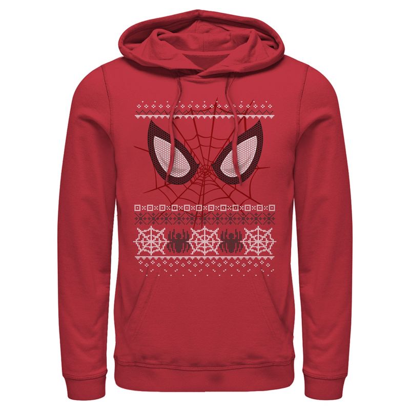 Men's Marvel Ugly Christmas Spider-Man Mask Pull Over Hoodie, 1 of 4