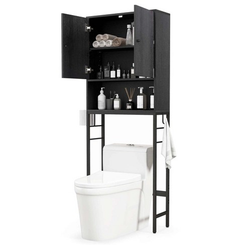 Costway Over The Toilet Storage Cabinet Free Standing Toilet Rack With Adjustable Shelf Black Target