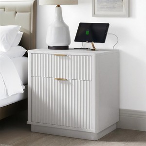 SinCiDo 23" Fluted Nightstand w/Charging Station, 2 Drawer Mid Century Modern End Table w/Storage for Bedroom & Living Room - 1 of 4