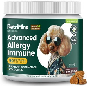 PetriMins Advanced Dogs Allergy & Seasonal Immune Skin Itch Relief ( Probiotics, Astragalus Root, Mushroom, Colostrum, Turmeric, Omega-3 ) 90 ct - 1 of 4