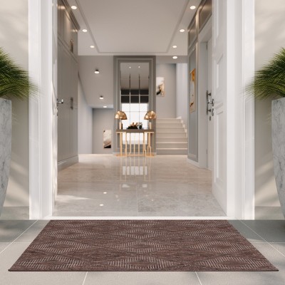 Brown Geometric Low Pile Indoor/Outdoor Area Rug