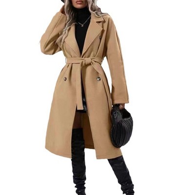 Coolmee Women's Peacoat Notched Lapel Collar Single Breasted Trench Coats Loose Casual Long Jacket Fall Winter Outerwear with Belt