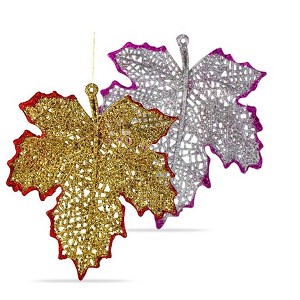 Christmas Ornament Leaves, Shatterproof hanging ornaments for Christmas tree, Indoor and outdoor Christmas holiday home decoration (Gold & Silver) - 1 of 4