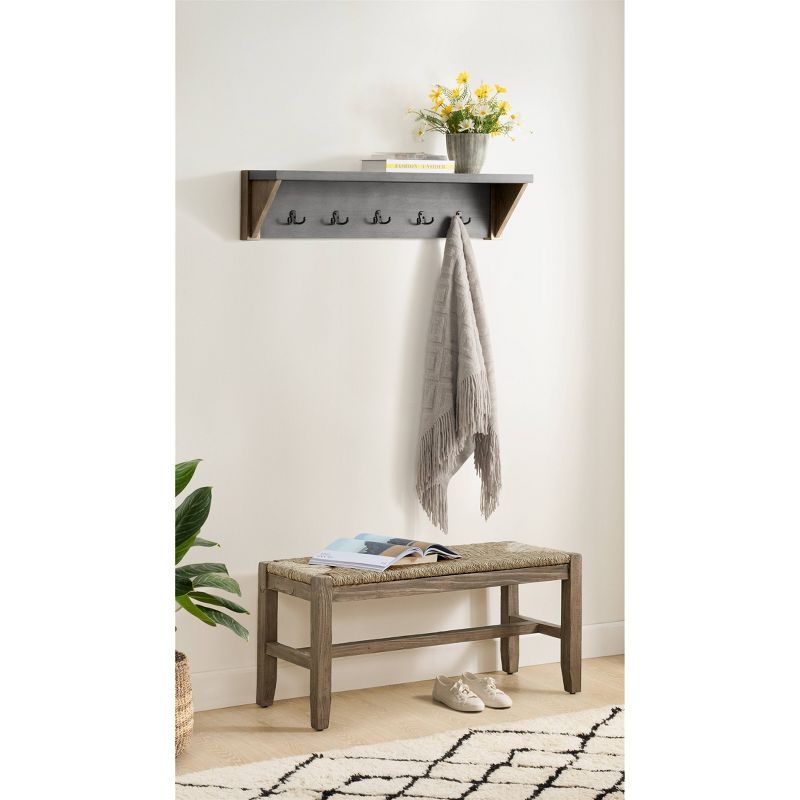 40&#34; Davenport Coat Hook with Shelf and Rush Bench Set Light Amber - Alaterre Furniture, 3 of 7