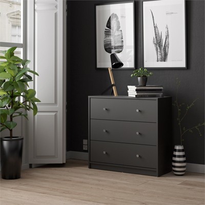 Sleek Portland Black Engineered Wood 3-Drawer Horizontal Dresser