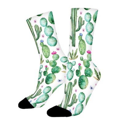 Cactus Women Printed Crew Socks Funny Funky Socks Soft Polyester Novelty Gifts for Artists Men