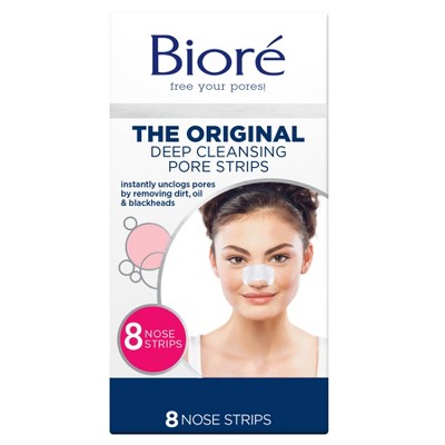 Biore Deep Cleansing Pore Strips, Original, Blackhead Remover Strips, Oil Free, Pore Unclogging - 8ct
