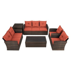 6pc Wicker Outdoor Conversation Set with Cushions - Orange - EDYO LIVING: Resin Rattan, Polyester Foam - 1 of 4