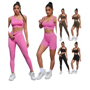 INSPIRE CHIC Women's 6 Sets Exercise Outfits Scoop Neck One Shoulder High Waist Gyms Body Shapers Workout Set - 1 of 4