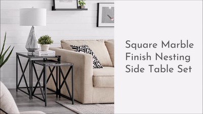 Modern Faux Marble and Black Metal Nesting End Table Set