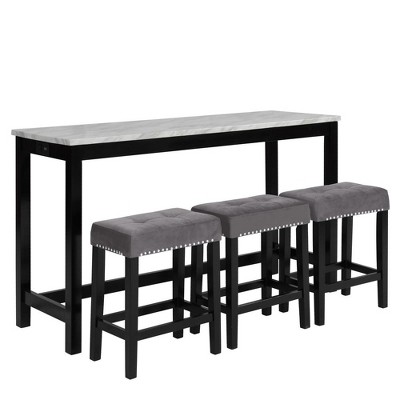New Classic Furniture,Celeste 4-Piece Faux Marble & Wood Bar Set In Gray