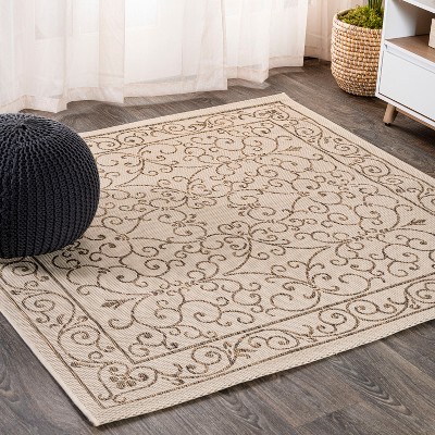 3'x5' Madrid Vintage Filigree Textured Weave Indoor/Outdoor Area Rug, Beige/Brown - Jonathan Y