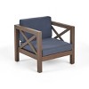 1 Piece Acacia Wood Patio Accent Chair,Waterproof Fabric Upholstered Lounge Club Chair,Armrests Club Chair For Balcony Or Garden-Coolbibila - 3 of 4