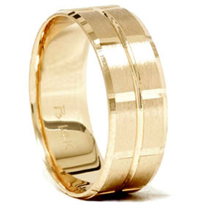 Pompeii3 14K Yellow Gold Mens 8mm Swiss Cut Wedding Ring, 1 of 5